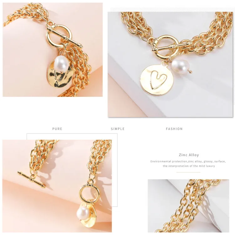 Multilayer Thin Chain Pearl Hollow Heart Piece