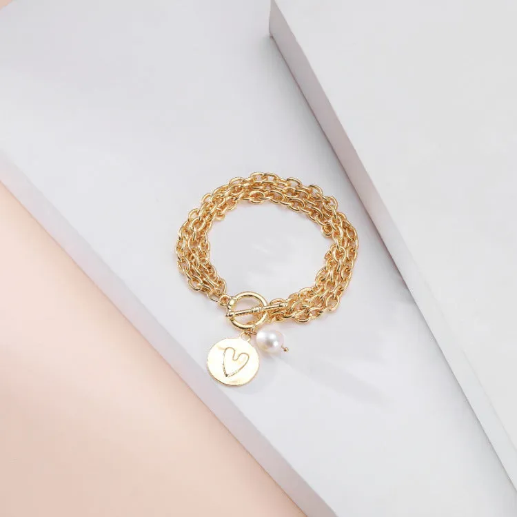 Multilayer Thin Chain Pearl Hollow Heart Piece