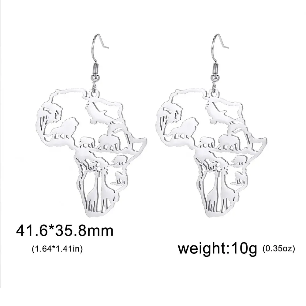 My Shape Africa Map Animal Earrings Women Lions Tree Stainless Steel African Jewelry