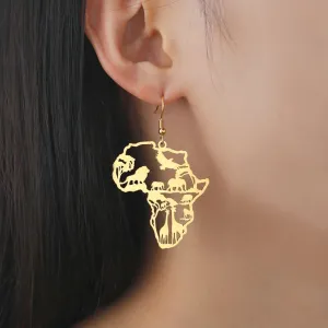 My Shape Africa Map Animal Earrings Women Lions Tree Stainless Steel African Jewelry