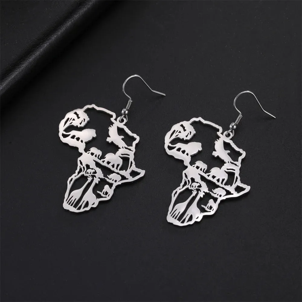 My Shape Africa Map Animal Earrings Women Lions Tree Stainless Steel African Jewelry