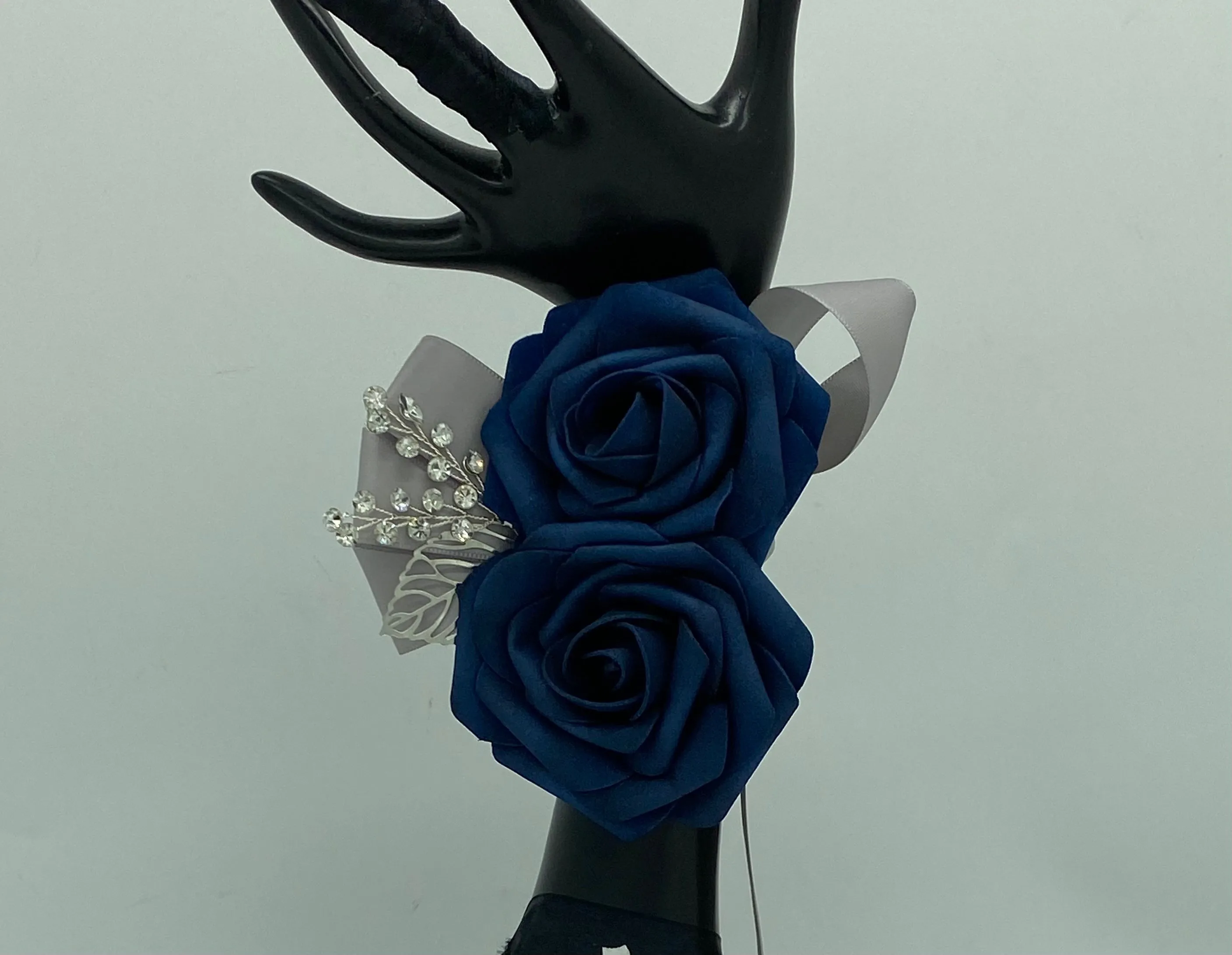 NAVY BLUE Cascade Bouquet l Waterfall bouquet l Real Touch Roses Brooch Bouquet CB-009