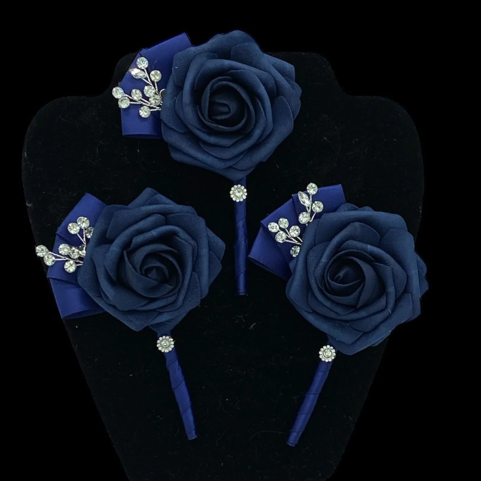 NAVY BLUE Cascade Bouquet l Waterfall bouquet l Real Touch Roses Brooch Bouquet CB-009