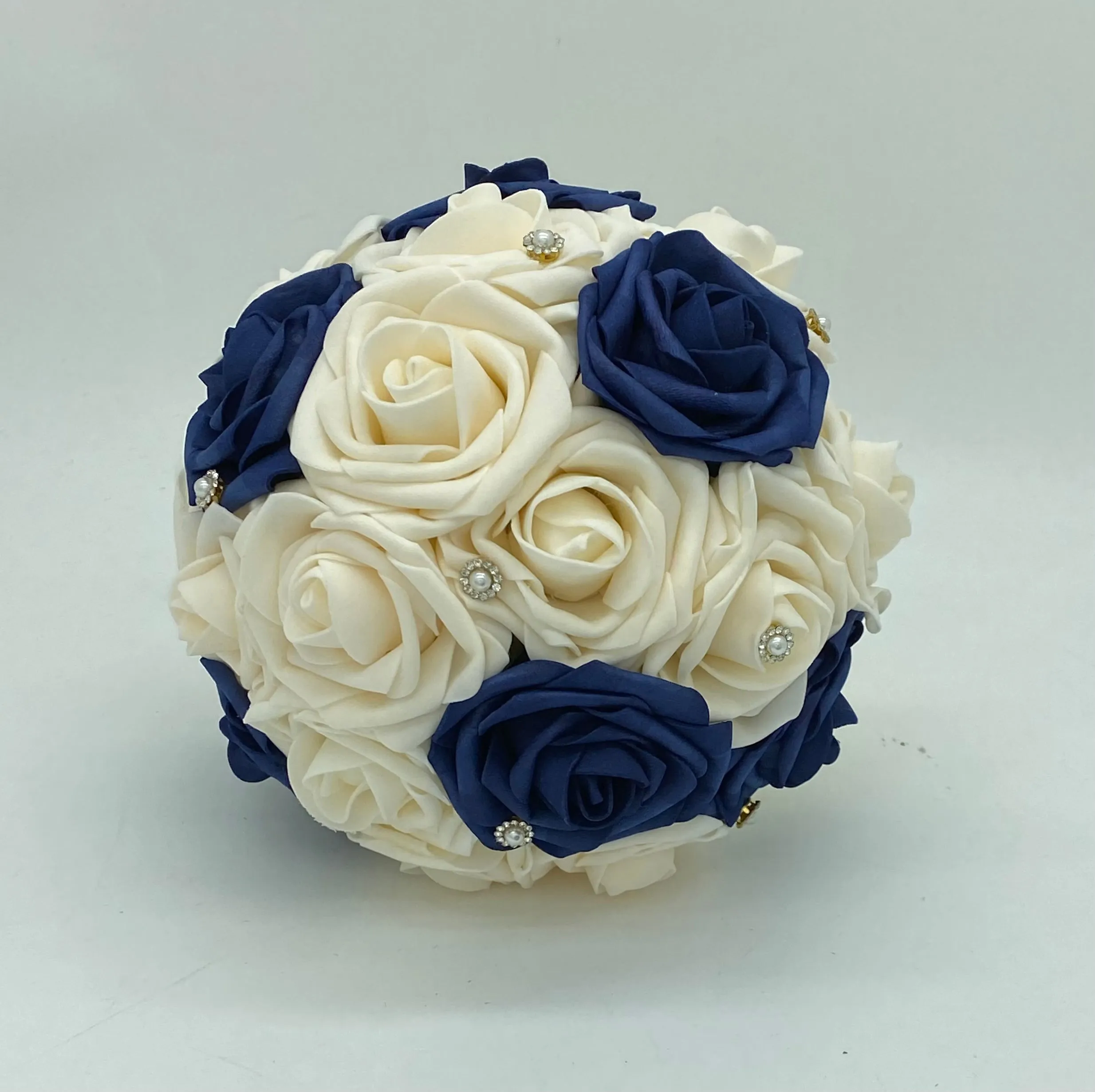 NAVY BLUE Cascade Bouquet l Waterfall bouquet l Real Touch Roses Brooch Bouquet CB-009