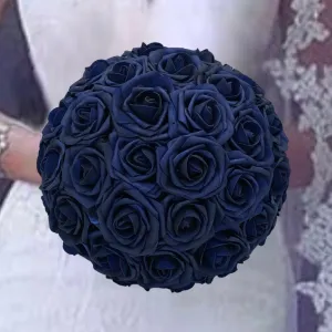 NAVY BLUE  Round Bouquet l  Real Touch Roses Bouquet~ BOU-009