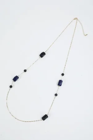 Navy Long Bead & Chain Necklace