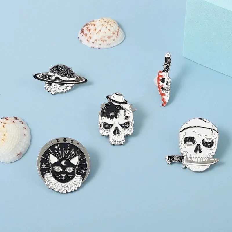 New Halloween Funny Horror Skull Shape Creative Punk Dripping Oil Alloy Badge