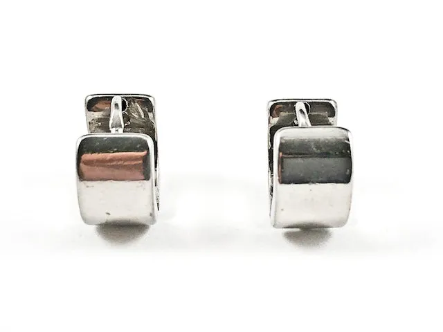 Nice Solid Shiny Metallic Micro Dainty Silver Tone Huggie Style Steel Earrings