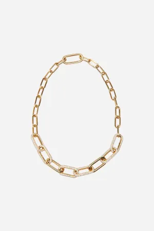 Nickho Rey Link Collar Necklace in Gold with Clear Stones