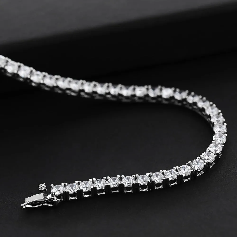 OEVAS 100% 925 Sterling Silver Full 3mm/4mm Luxury High Carbon Diamond Tennis Chains Necklace Sparkling Party Fine Jewelry Gifts