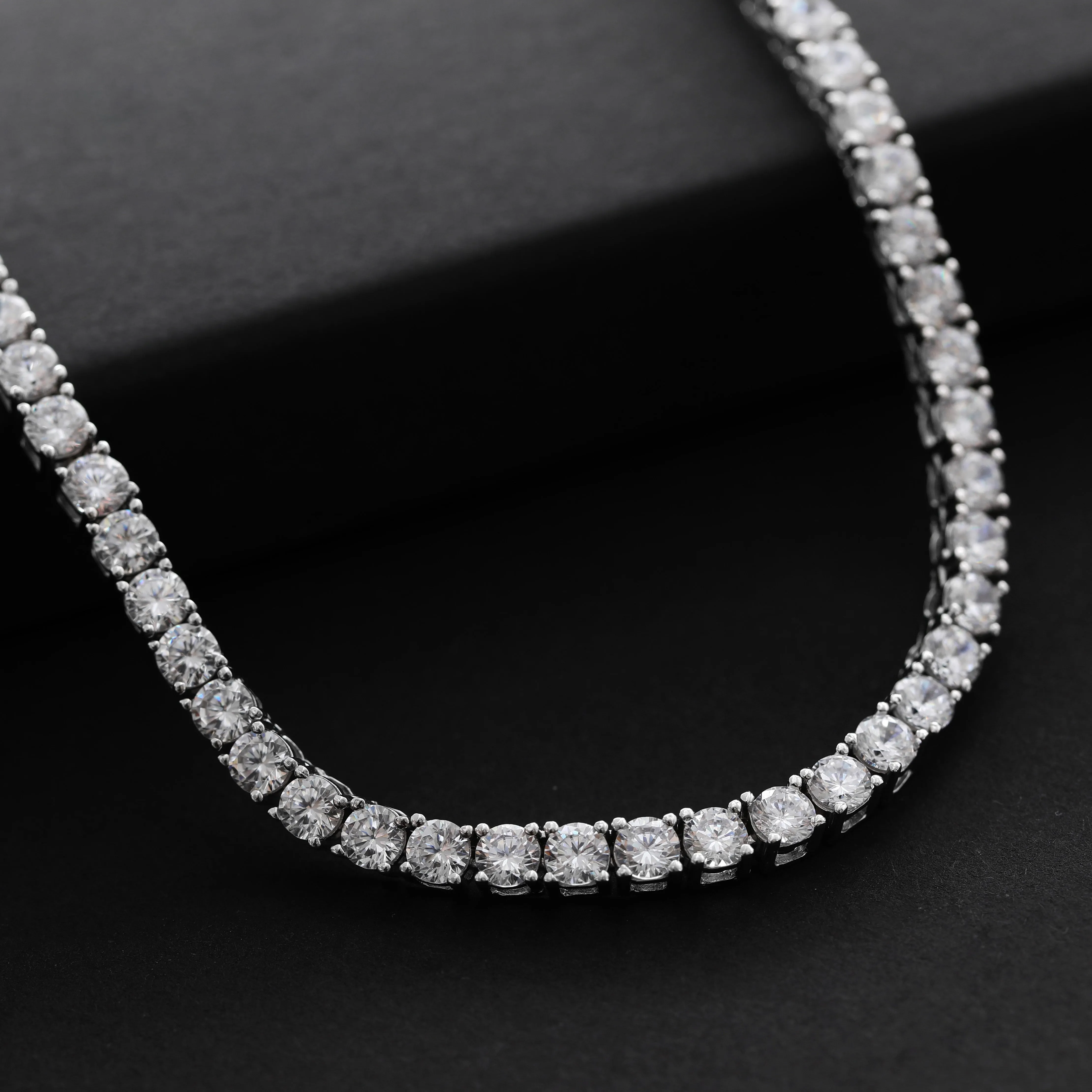 OEVAS 100% 925 Sterling Silver Full 3mm/4mm Luxury High Carbon Diamond Tennis Chains Necklace Sparkling Party Fine Jewelry Gifts