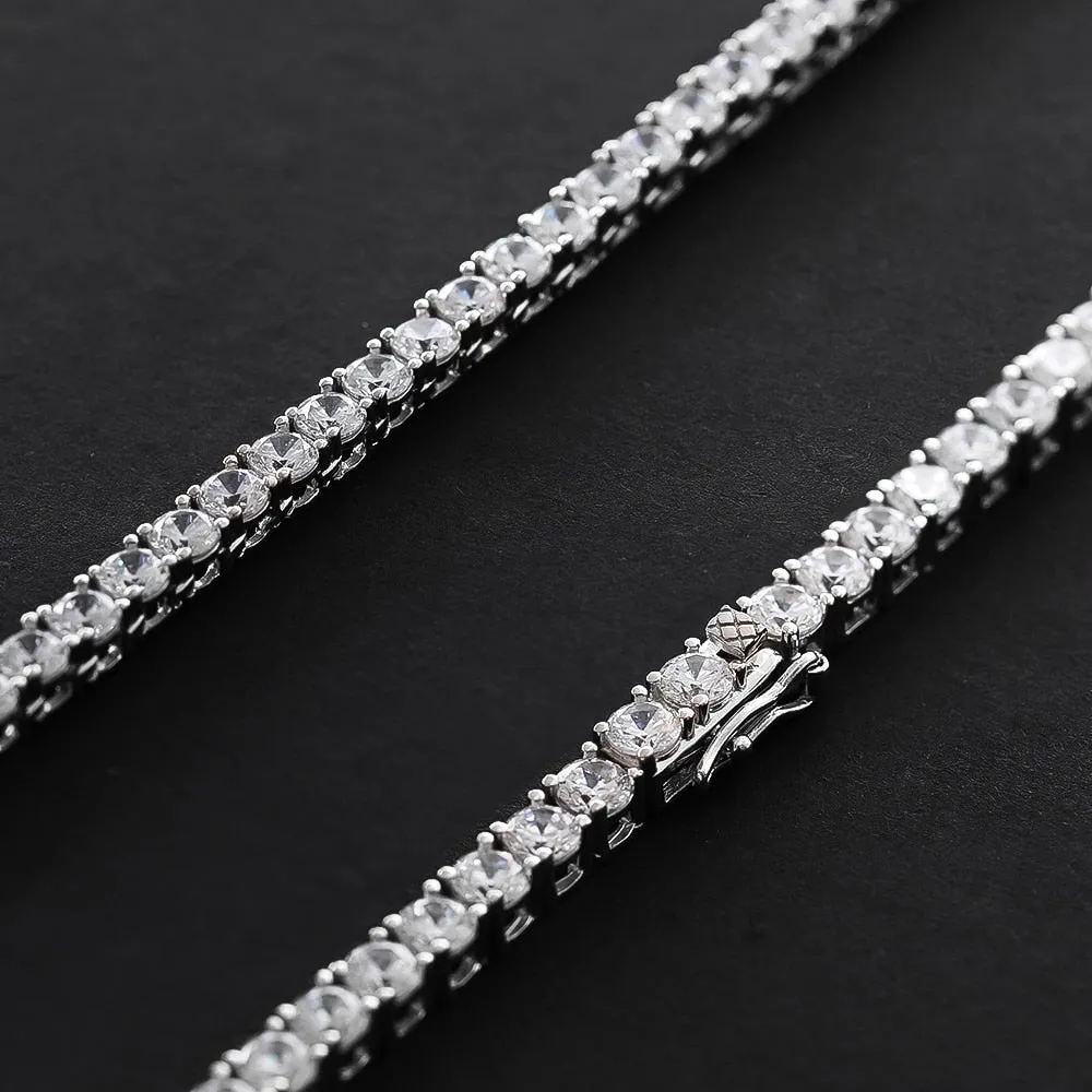 OEVAS 100% 925 Sterling Silver Full 3mm/4mm Luxury High Carbon Diamond Tennis Chains Necklace Sparkling Party Fine Jewelry Gifts