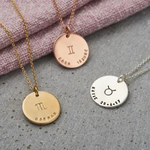 Personalised Large Zodiac Disc Necklace