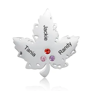 Personalized Engraving Name Maple Leaf 3 Birthstone Brooch for Women