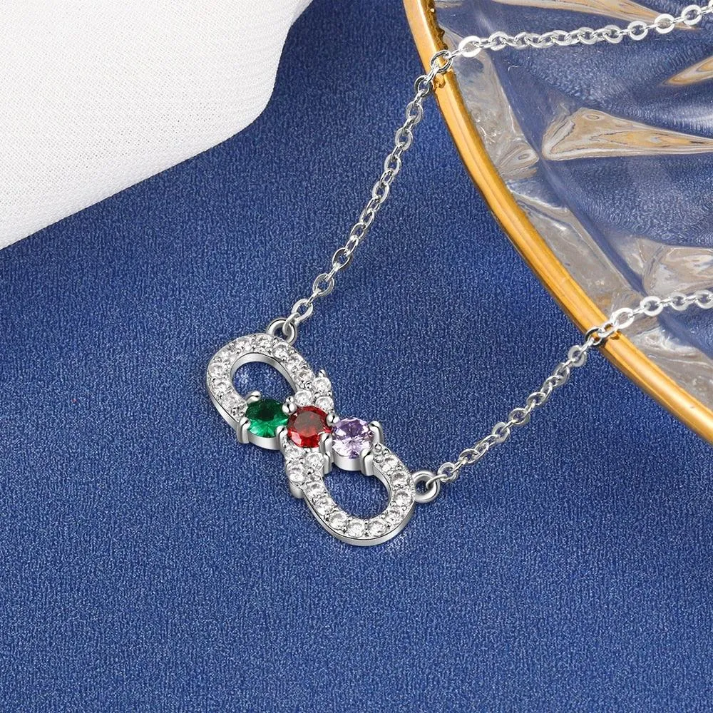 Personalized Women’s Infinity Necklace with Customized 3 Birthstone Pendant, Trendy Gift for Wife