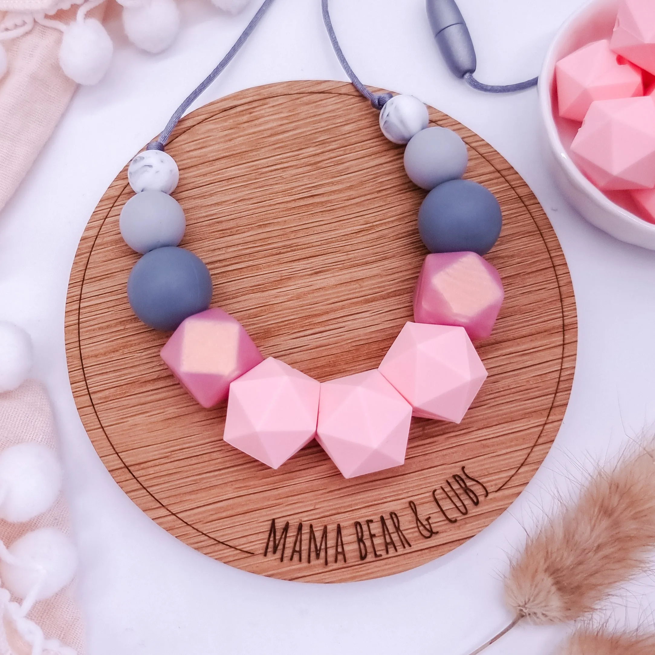 Pink Lunar Silicone Teething Necklace & Breastfeeding Necklace