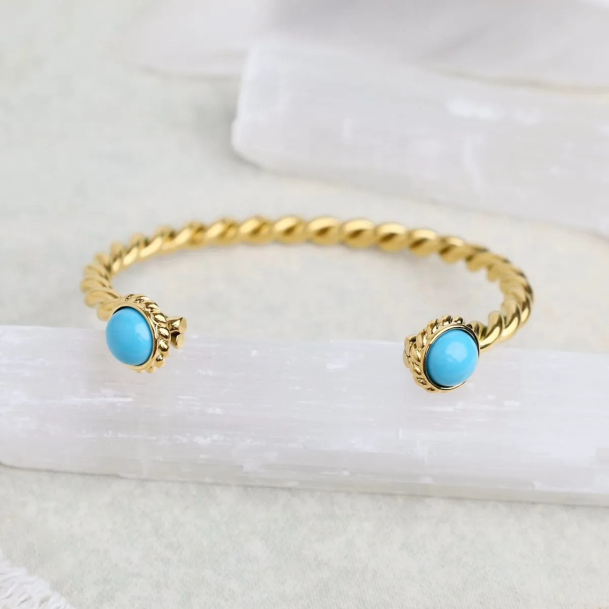 Pipa Blue Two Stone Bangle Cuff Bracelet