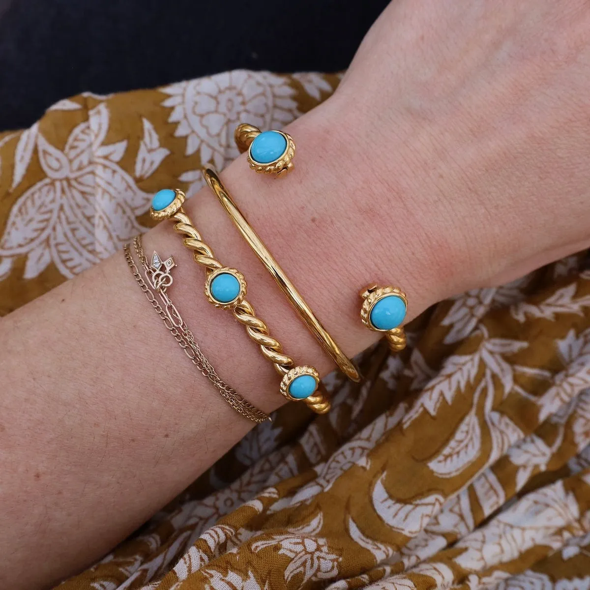 Pipa Blue Two Stone Bangle Cuff Bracelet