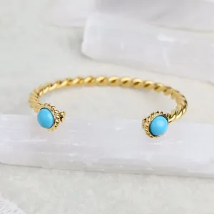 Pipa Blue Two Stone Bangle Cuff Bracelet