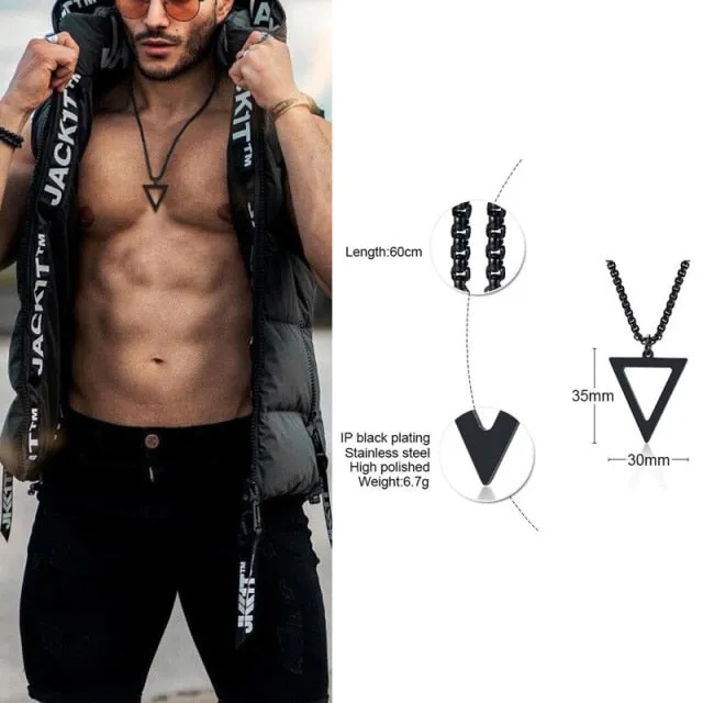 Popular Men Necklace,Interlocking Square Triangle Male Pendant,Stainless Steel Modern Trendy Geometric Necklaces,Hipster Jewelry