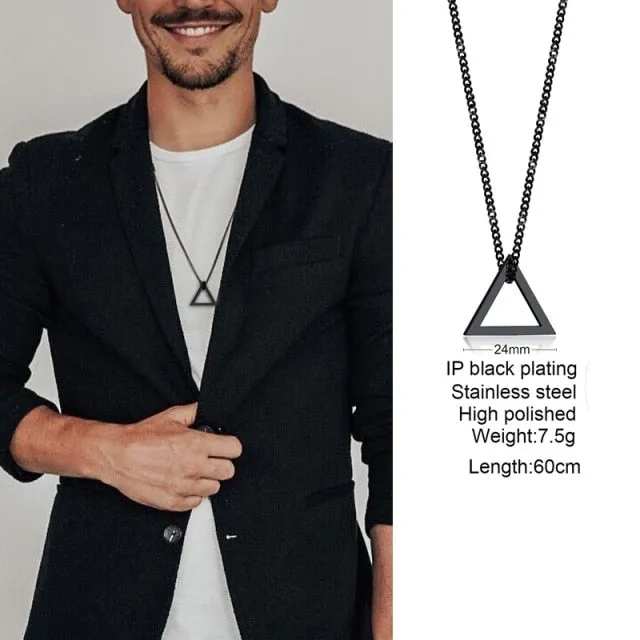 Popular Men Necklace,Interlocking Square Triangle Male Pendant,Stainless Steel Modern Trendy Geometric Necklaces,Hipster Jewelry