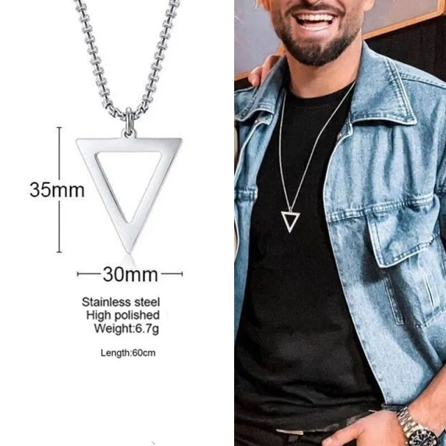 Popular Men Necklace,Interlocking Square Triangle Male Pendant,Stainless Steel Modern Trendy Geometric Necklaces,Hipster Jewelry