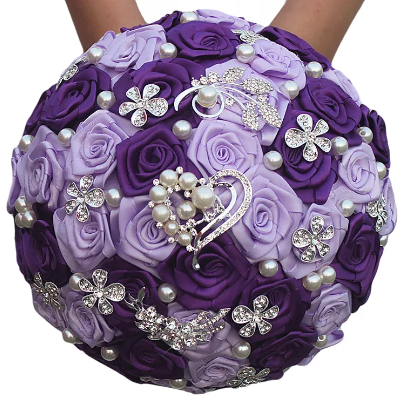 Purple Lavender Round Bouquet l Waterfall bouquet l  Roses Brooch Bouquet BOU-037