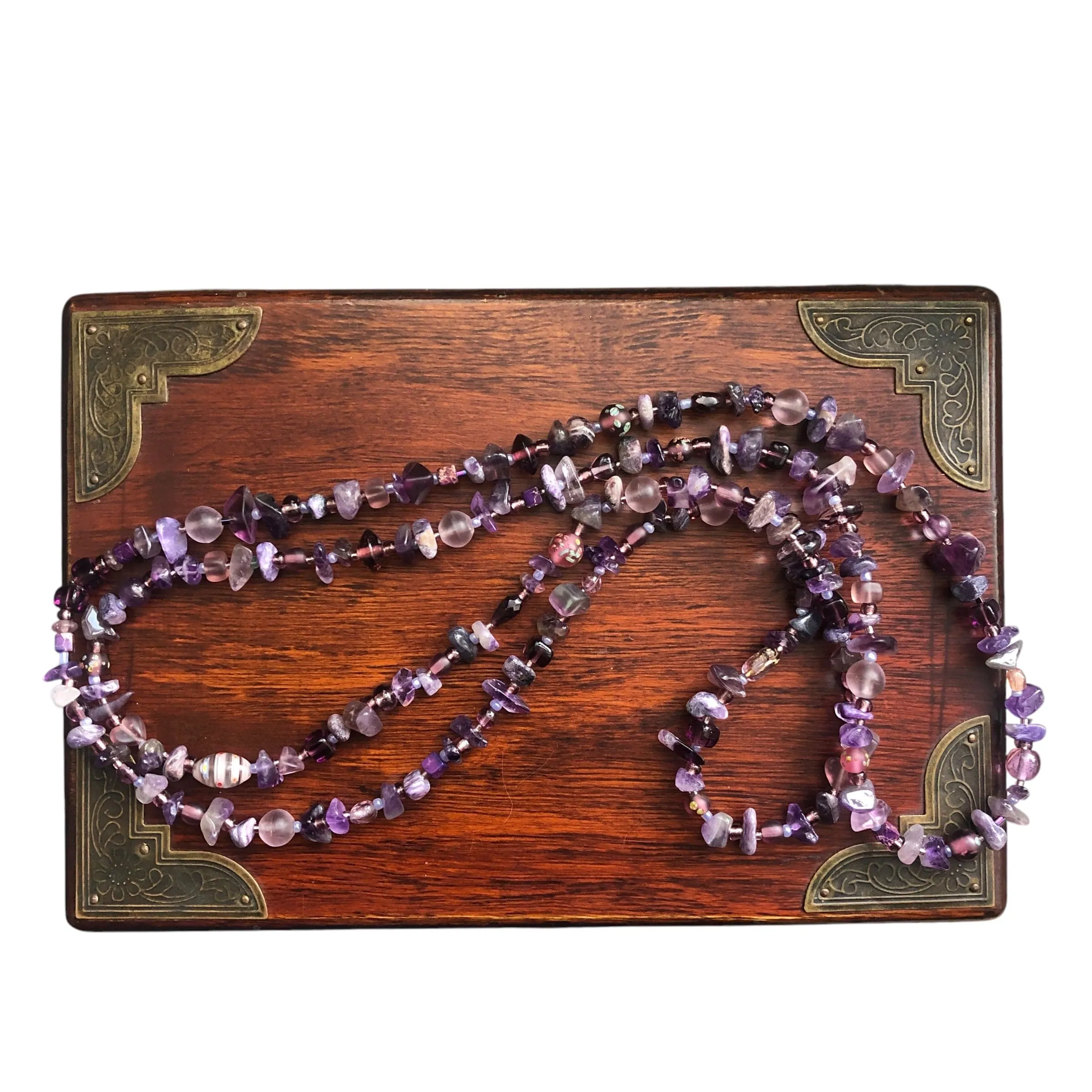 Purple Stones and Glass Beaded Long Necklace