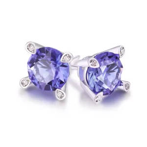 Purple Tanzanite Stud Earring in 18K White Gold