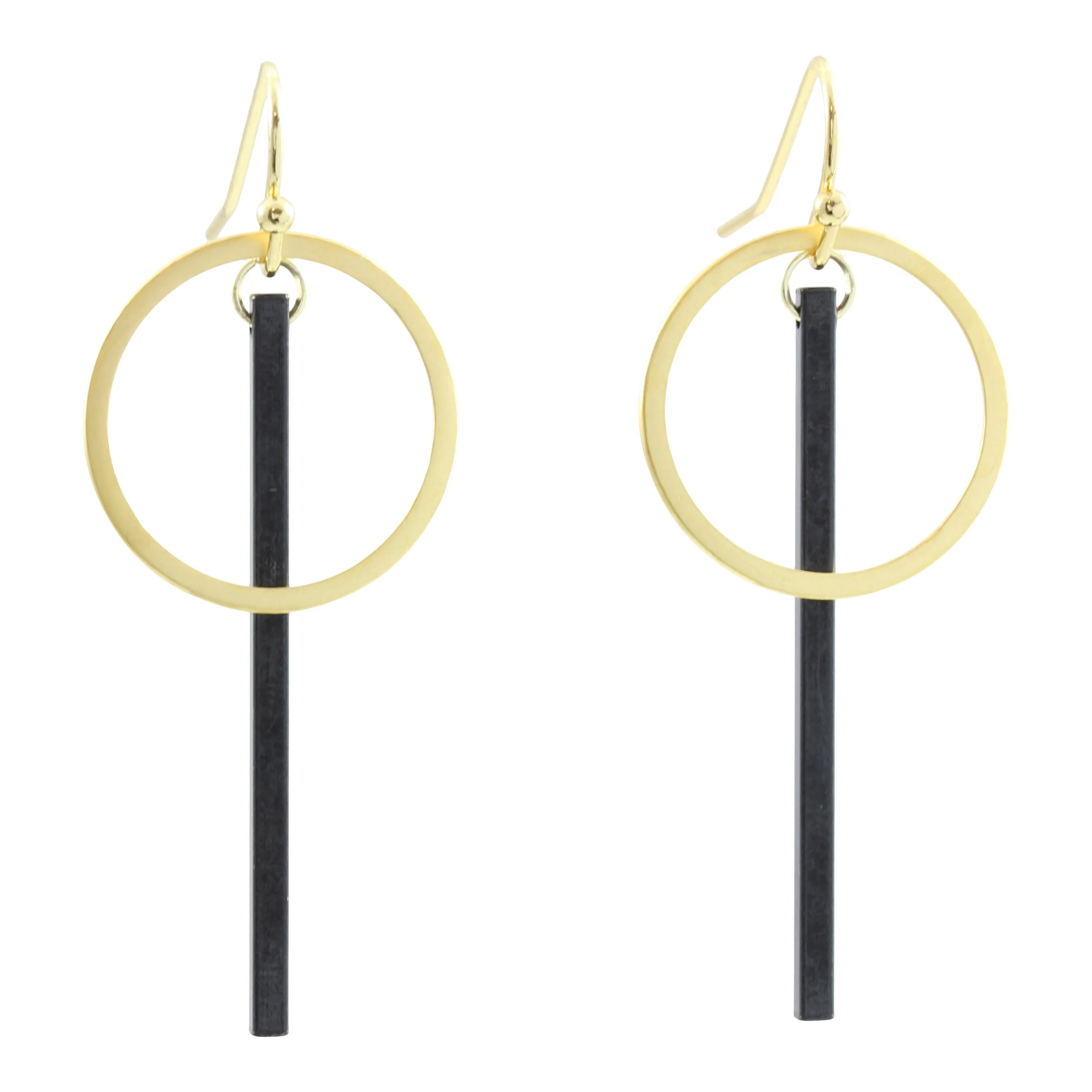 "Le Contour" Mixed Metal Matte Gold and Black Bar Drop Earrings