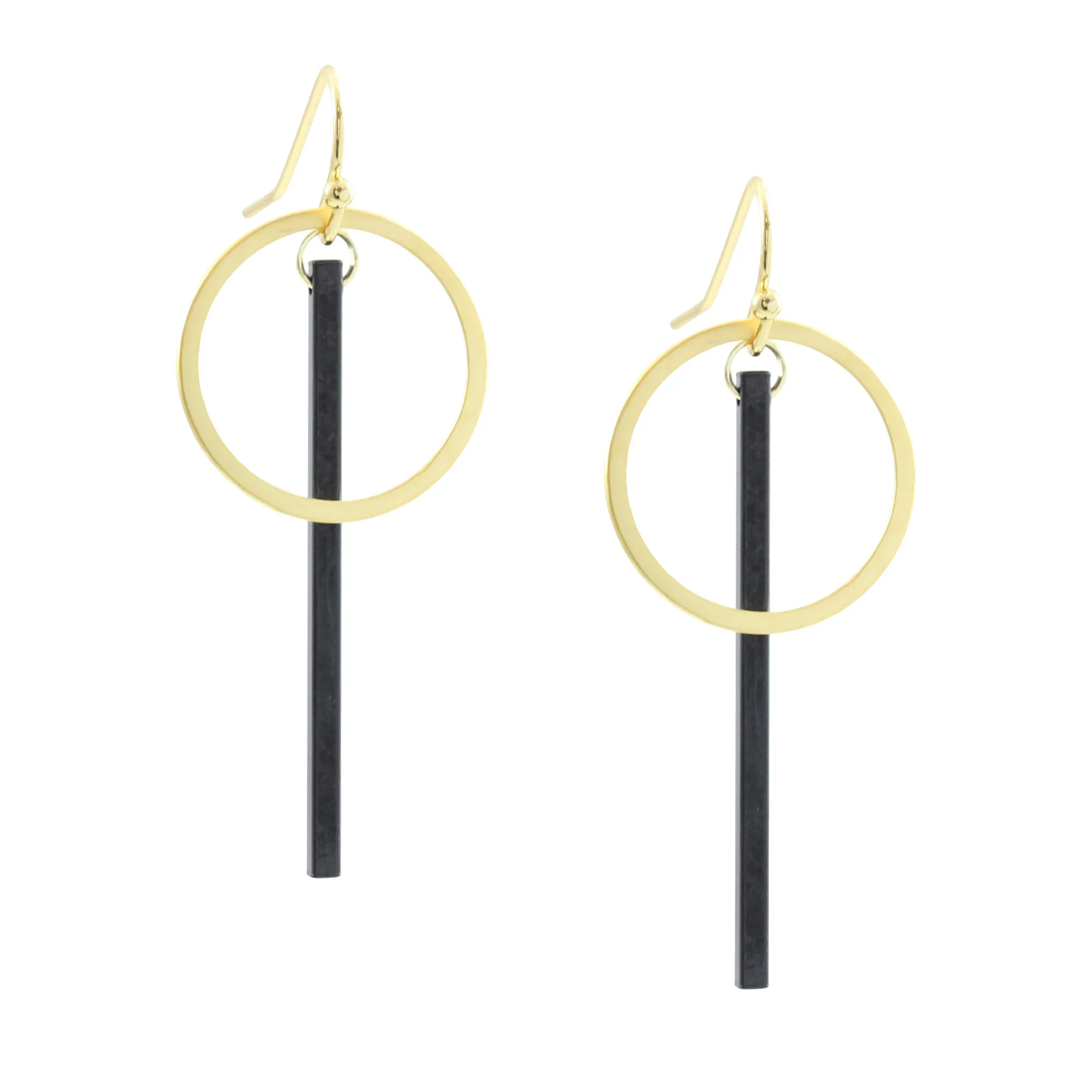 "Le Contour" Mixed Metal Matte Gold and Black Bar Drop Earrings