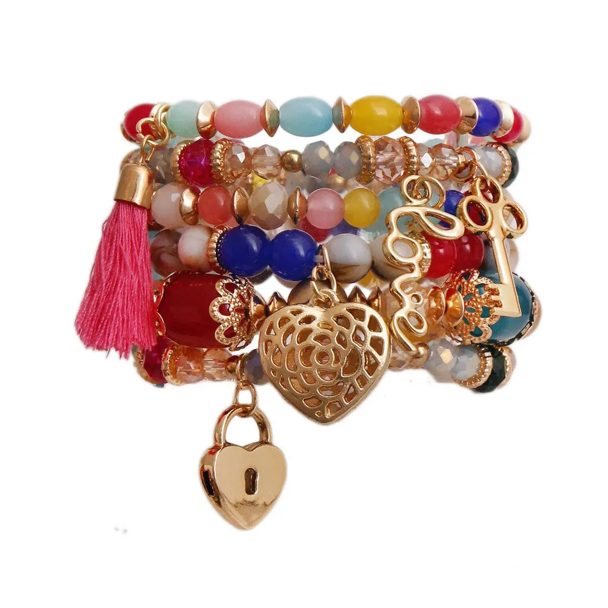 Rainbow Beaded Bracelets with Gold Finish Charms - Perfect for Any Occasion - Shop Now!