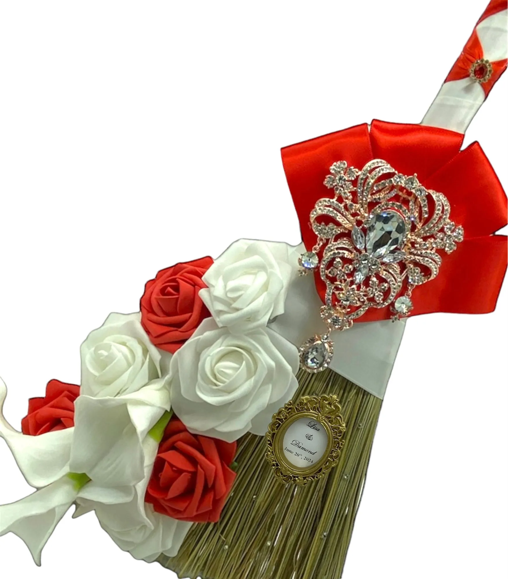 Red Luxury Round Bouquet l  Satin Roses Brooch Bouquet~ BOU-025