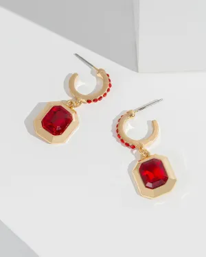 Red Rectangle Huggie Hoop Earrings