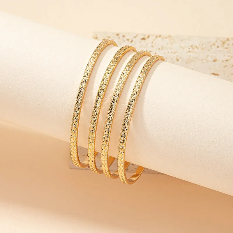 Retro Metal Hoop Bracelet Set with Thin Niche Design