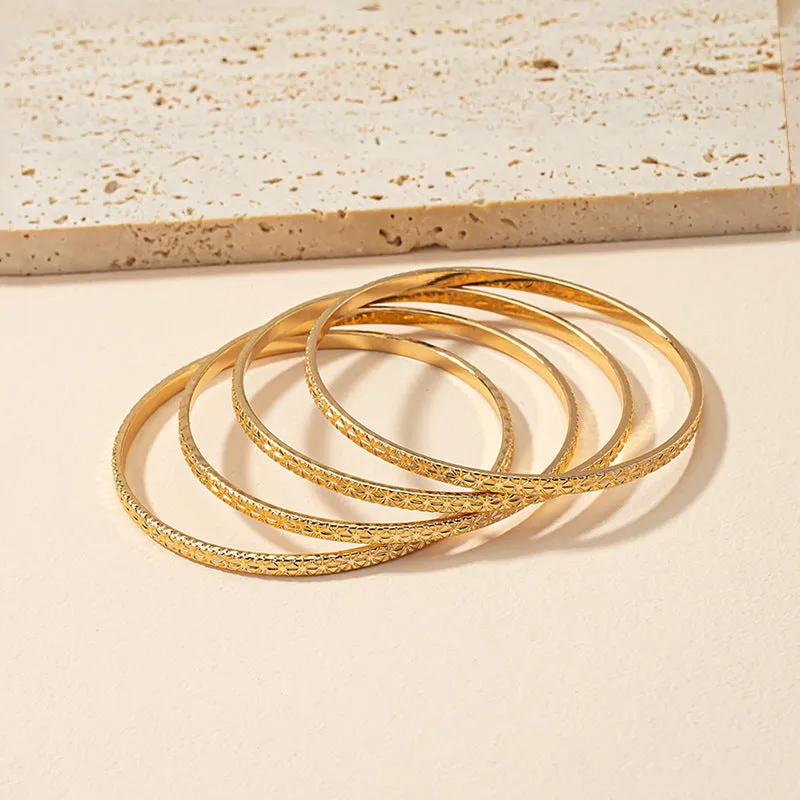 Retro Metal Hoop Bracelet Set with Thin Niche Design