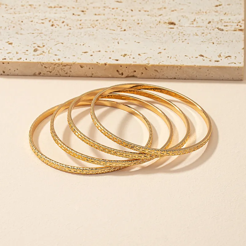 Retro Metal Hoop Bracelet Set with Thin Niche Design