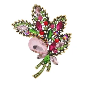 Retro Pin Leaf Alloy Inlay Artificial Gemstones Women's Brooches