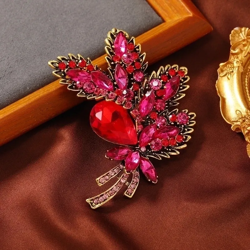 Retro Pin Leaf Alloy Inlay Artificial Gemstones Women's Brooches