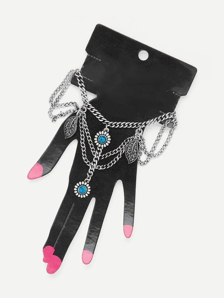 Rhinestone Charm Layered Chain Bracelet