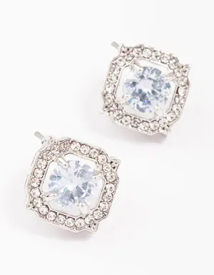 Rhodium Encased Diamante Stud Earrings