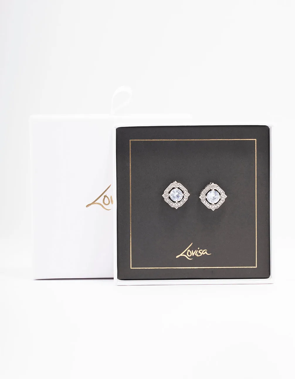 Rhodium Encased Diamante Stud Earrings