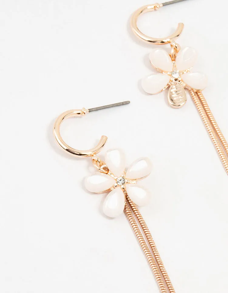 Rose Gold Flower Chain Drop Earrings