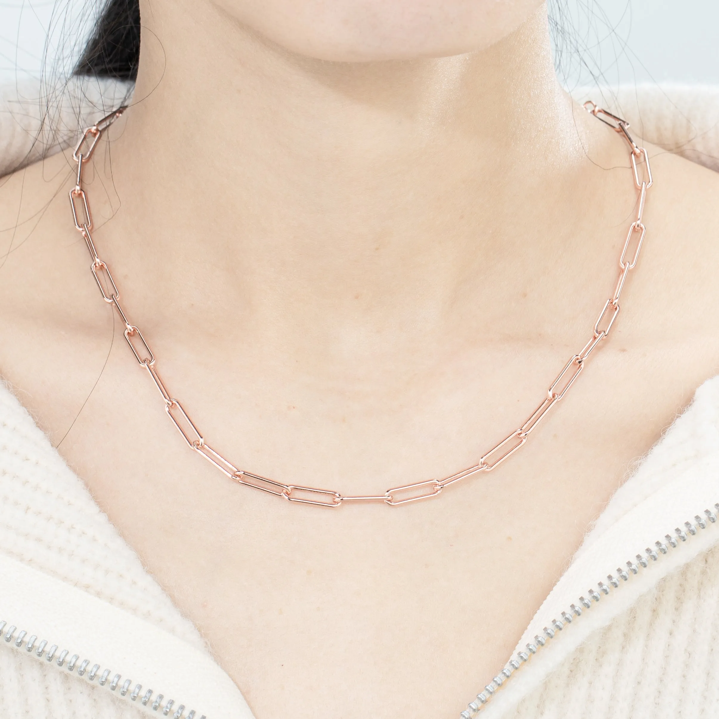 Rose Gold Link Chain Charm Necklace