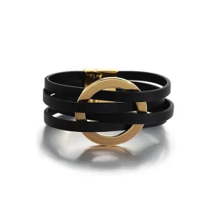 Round Decor Layered Bracelet Black