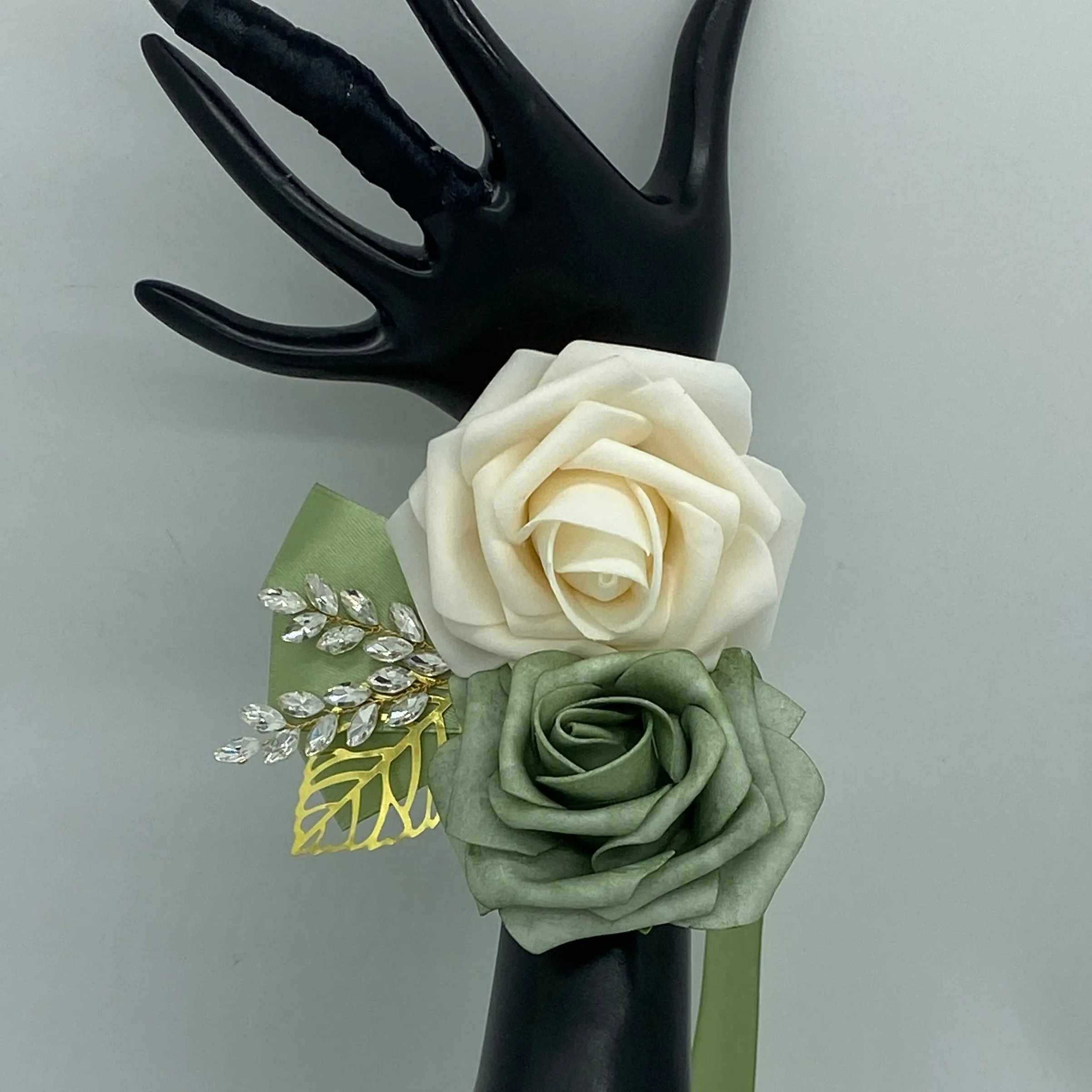 Sage Green Round Bouquet l  Real Touch Roses Bouquet~ BOU-034