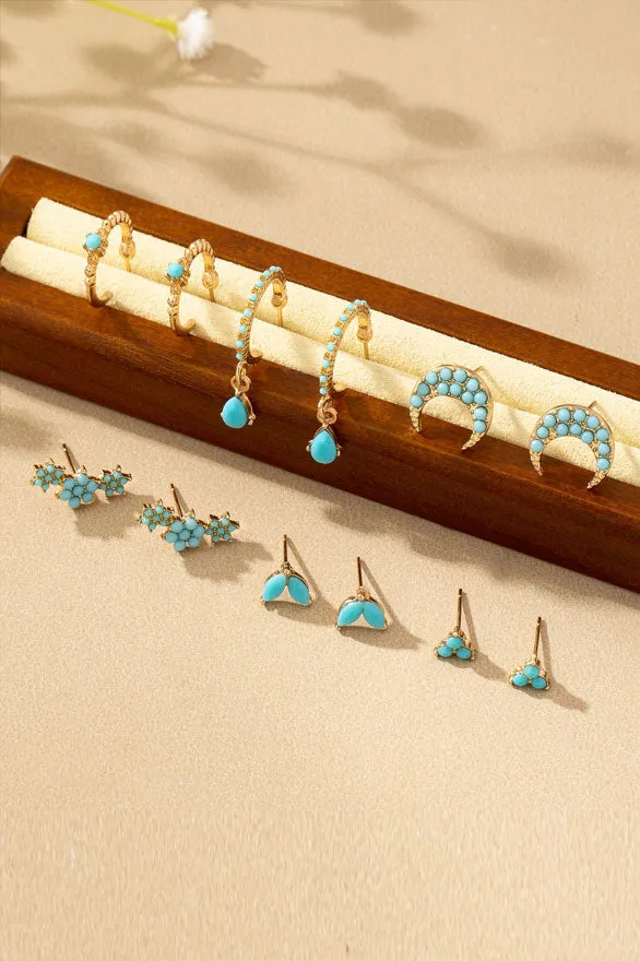 Set of 6 pairs assorted danity turquoise earrings