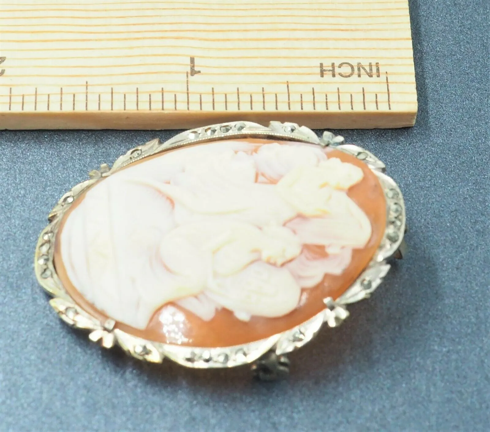 Shell Cameo & Marcasite 800 Sterling Silver Pendant/Brooch