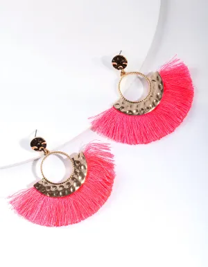 Shiny Gold Circle Fringe Drop Earrings