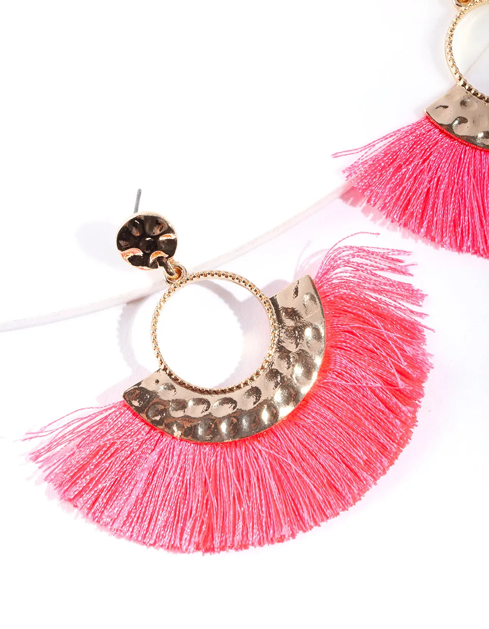 Shiny Gold Circle Fringe Drop Earrings